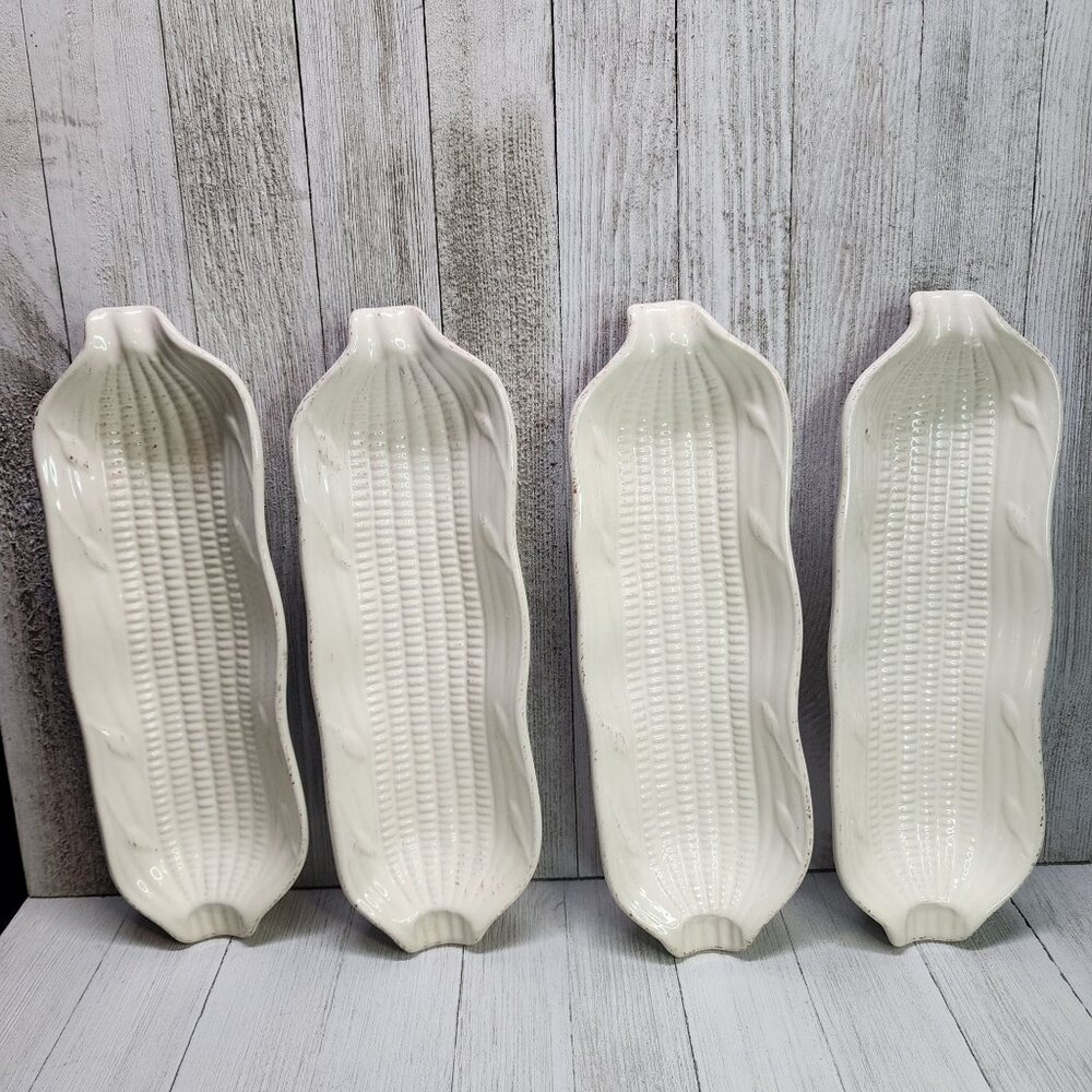 Vtg Sorrento Houseware Signature Corn on the Cob Dishes Tray Stoneware Set of 4